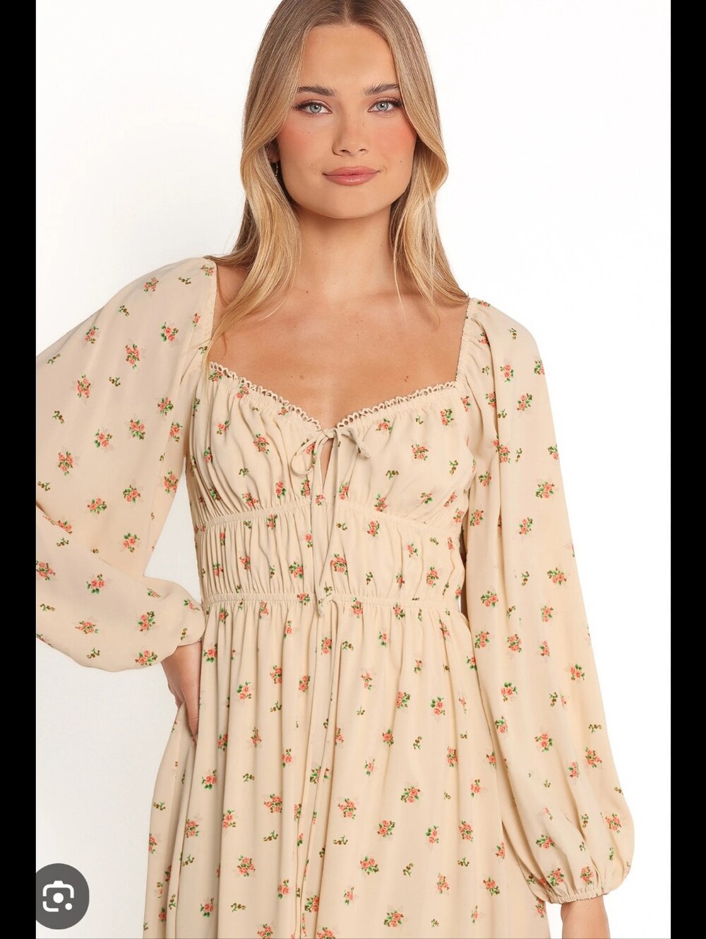 NWT M Petal & Pup Cream Floral Midi Dress with Shirred Bodice
